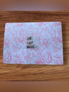 NEW Colordrift Set of 6 Pink Bunny, Egg, Floral, Easter Placemats Easy Clean